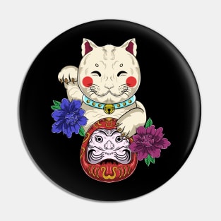 Cute Cat Luck Japanese Daruma Pin