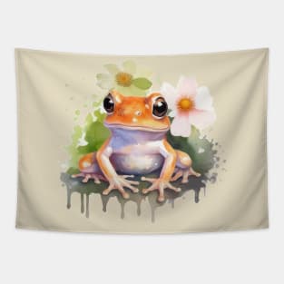 Frog Flower Watercolor Tapestry