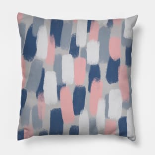 Abstract, Navy Blue, Grey and Blush Pink Paint Brush Effect Pillow