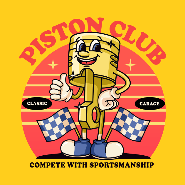 Piston club, piston mascot character with race flag by Vyndesign