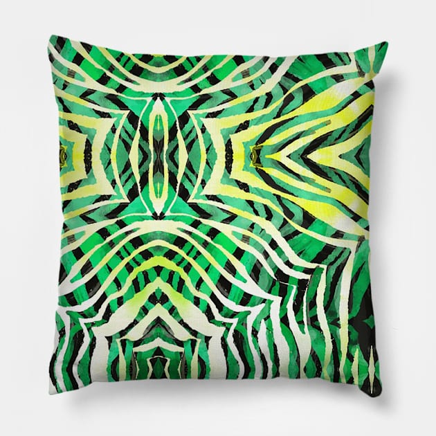 Green Abstract Stirpes Pillow by Kiroiharu