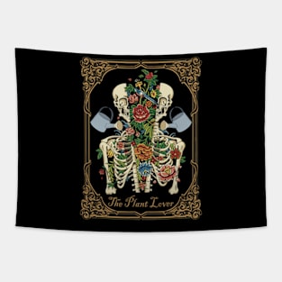 The Plant Lover Tarot Card Skeleton Skull Flowers Plants Tapestry