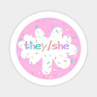 Birthday Cake They/She Pronoun Pin Magnet