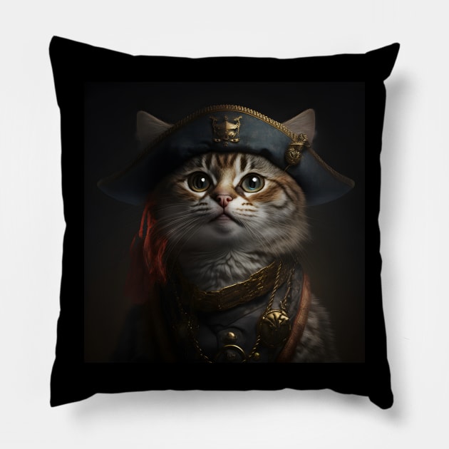 Pirate Cat in Uniform Portrait Pillow by ArtisticCorner