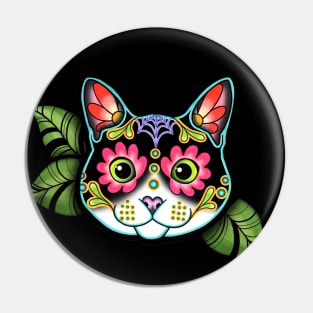 Tuxedo Cat - Day of the Dead Black and White Sugar Skull Kitty Pin