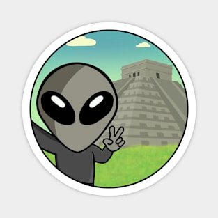 Space Alien Selfie Chichen Itza - Version 2 Magnet