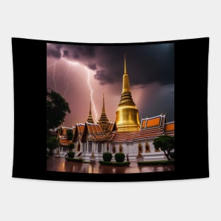 Iconic World Landmarks During A Thunderstorm; Wat Pho Bangkok Tapestry