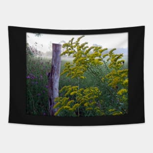 Country Wildflowers & Fence Post Peaceful, Inspirational Morning Photograph Art Tapestry