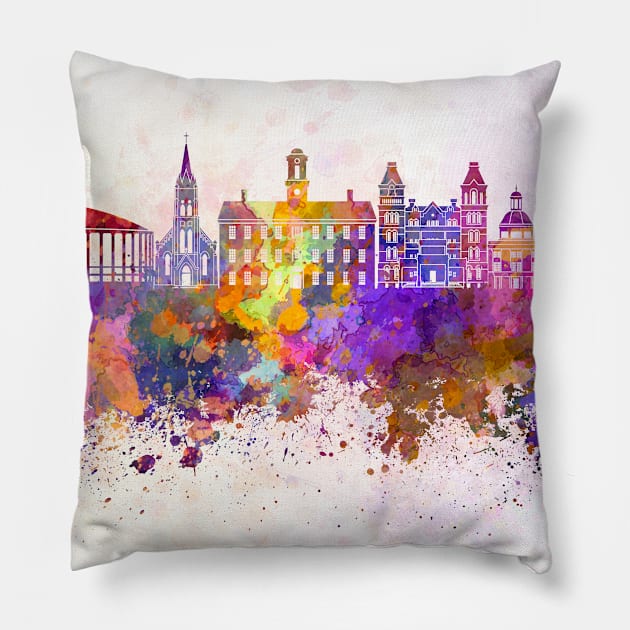 Athens - OH skyline in watercolor background Pillow by PaulrommerArt