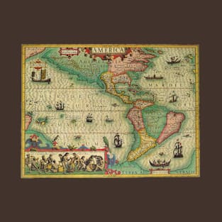 Antique Old World Map of the Americas by Jodocus Hondius T-Shirt