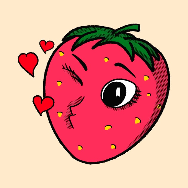 Cute Strawberry Pop Art Retro Cartoon Fruit by Foxxy Merch