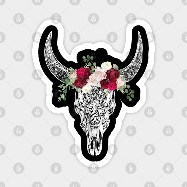 Cow skull floral 21 Magnet by Collagedream