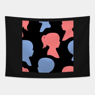 Child Silhouettes - Pink and Blue on Black Background Tapestry