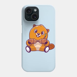 Cute Beaver Holding Wood Cartoon (2) Phone Case