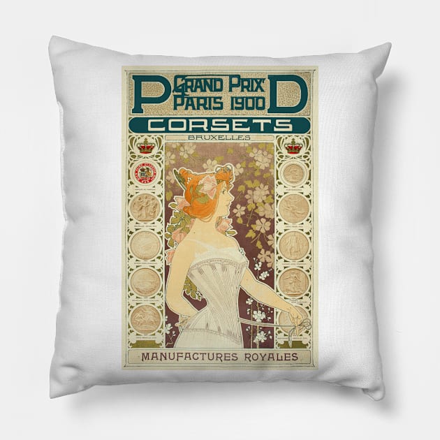 Vintage Art Nouveau Advertising Poster - P D Corsets (1900) Pillow by Naves