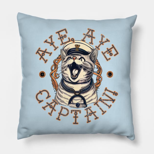 Aye Aye Captain. Sailor Cat Pillow by April Snow 