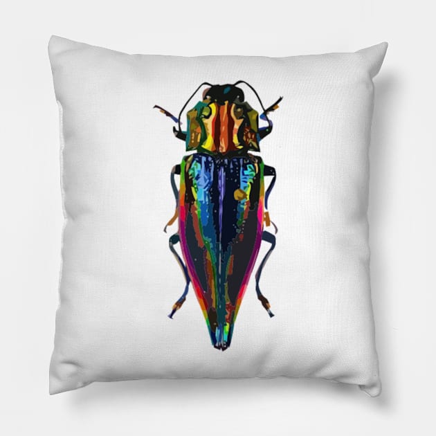 Raindow Metallic Jewel Beetle Digital Painting Pillow by gktb