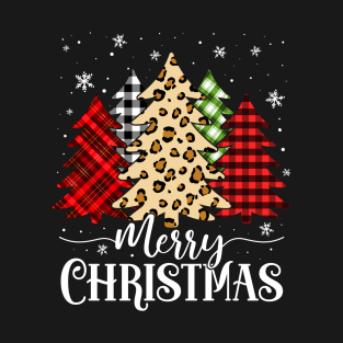 Merry Christmas Tree With Buffalo Plaid Leopard X-Mas Pajama T-Shirt