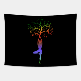 Multi-Color Yoga Tree Pose Balancing Asana Tapestry