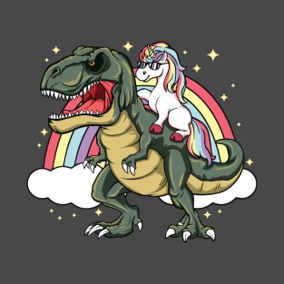 Unicorn Riding Dinosaur Trex Lover Rainbow T-Shirt