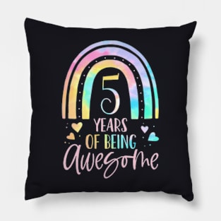 Kids 5 Years Of Being Awesome Rainbow Tie Dye 5Th Birthday Pillow