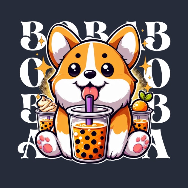 Cute Corgi Drinking Boba T-Shirt: Adorable Dog Tee for Boba Tea Lovers by dindastylees