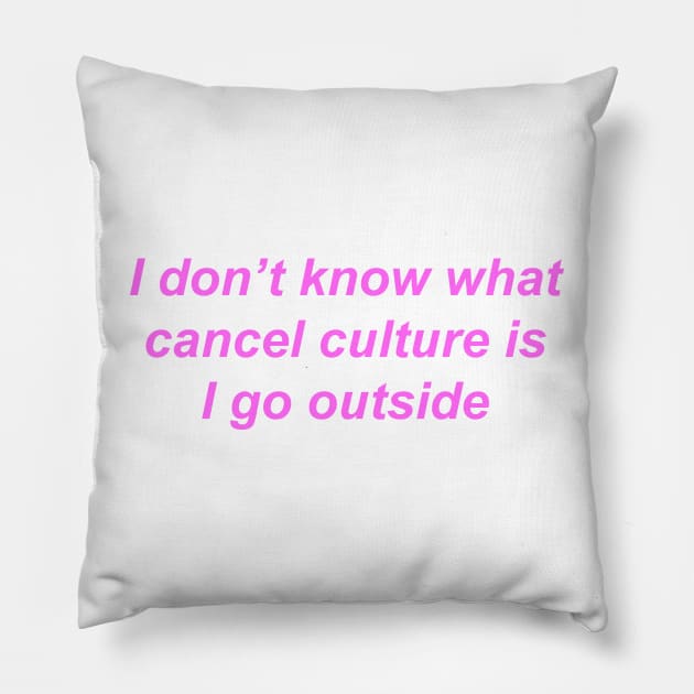 "I don't know what cancel culture is I go outside" ♡ Y2K slogan Pillow by miseryindx 