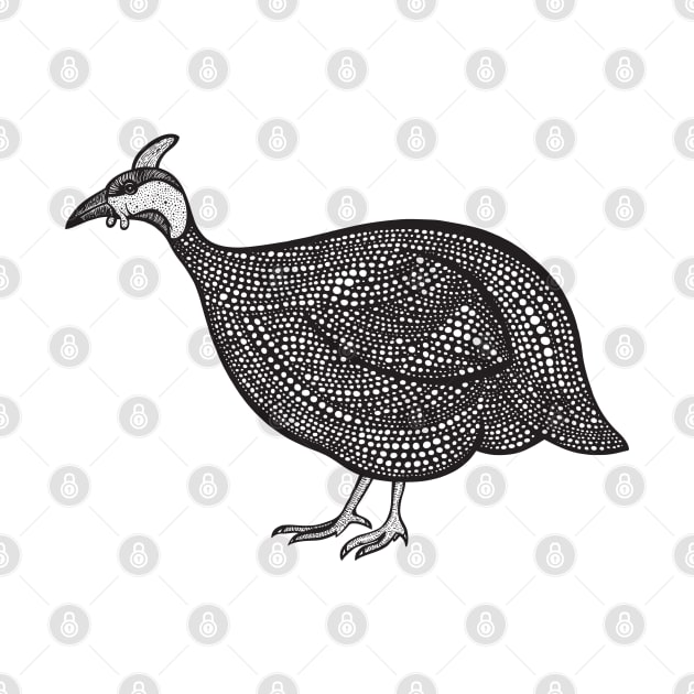 Guinea Fowl Ink Art - on light colors by Green Paladin