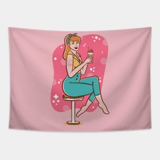 Retro Pin Up Girl Soda Fountain Tapestry