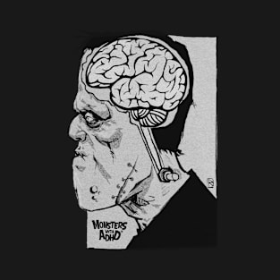 Frankenstein Brain - black and white T-Shirt