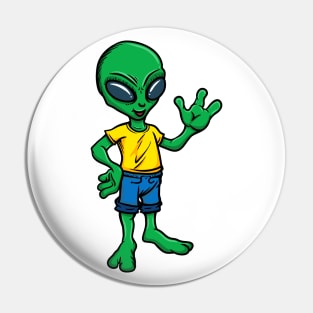 Cute Green Cartoon Alien wearing Clothes Pin