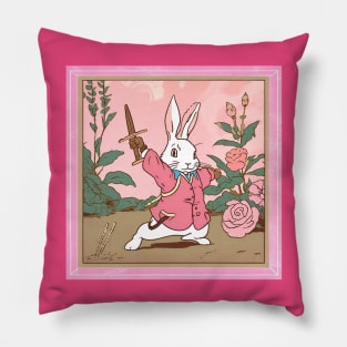 Rabbit Girl Warrior Playing Fencing in Vintage Combat Sports Kendo Samurai Pillow