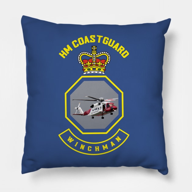Winchman - HM Coastguard rescue Sikorsky S-92 helicopter based on coastguard insignia Pillow by AJ techDesigns