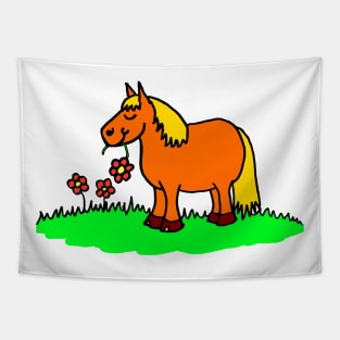 Cute Plump Pony Cartoon Tapestry