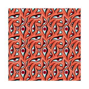 Evil Eyes Wavy Pattern Red On Orange T-Shirt