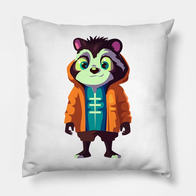 Badger Cartoon Illustration Pillow by Mako Design 