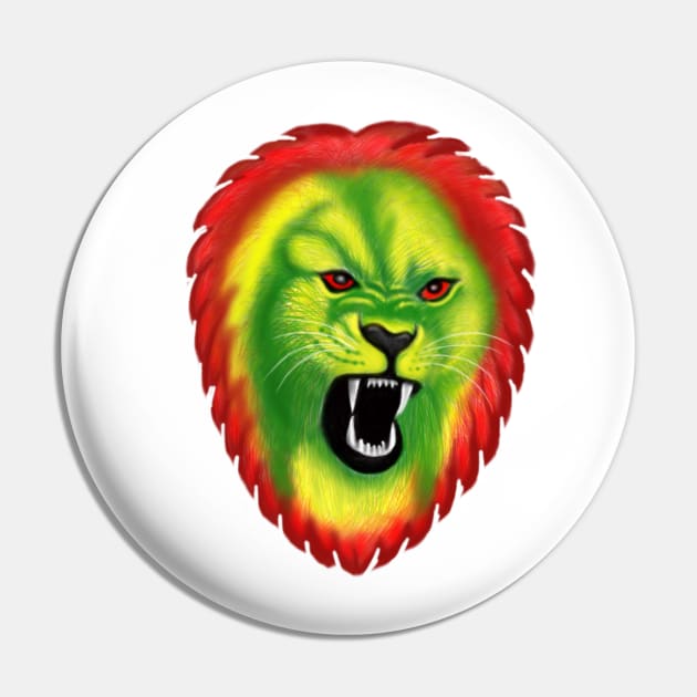 Colourful Angry Lion Head Pin by JackLord Designs 