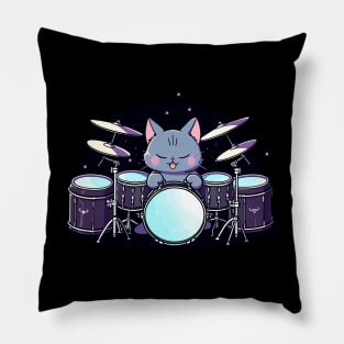 Retro 90s Cat Playing Drums Gifts Drummer Concert Drums Pillow