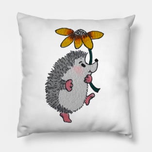 Cartoon hedgehog with flower Pillow