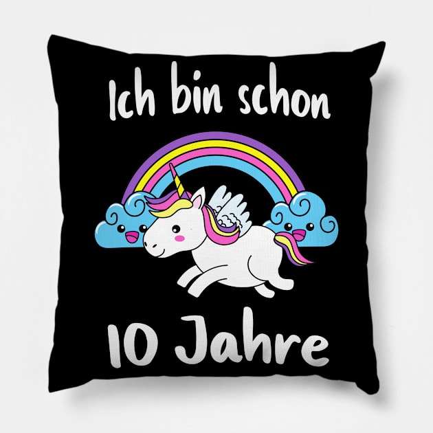 Ich bin schon 10 Jahre alt Einhorn Mädchen Bday Pillow by Foxxy Merch