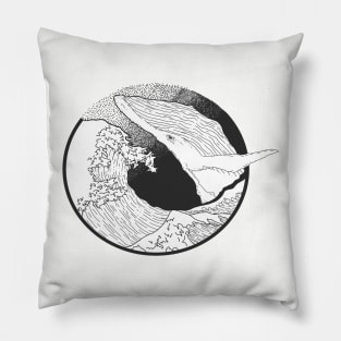 Black & White Hokusai Whale Pillow