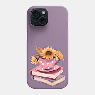 Cute Watercolor Books and Coffee Cup and Sunflowers Phone Case