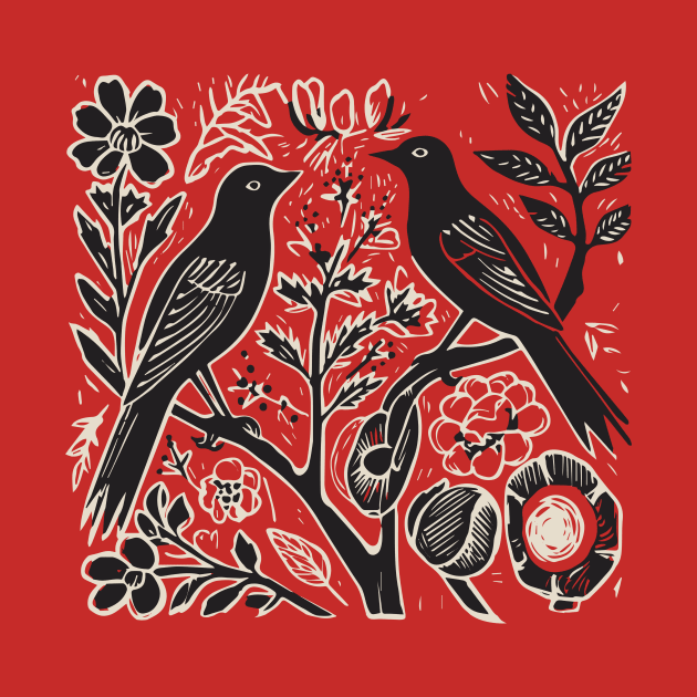 Lino Cut Birds by n23tees