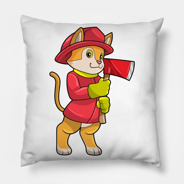 Cat as Firefighter with Ax Pillow by Markus Schnabel