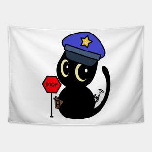 Funny Black Cat Policeman Tapestry