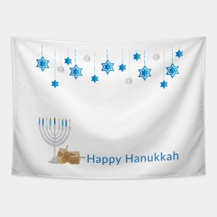 Happy Hanukkah Greeting with Decorations, Menorah and dreidels Tapestry