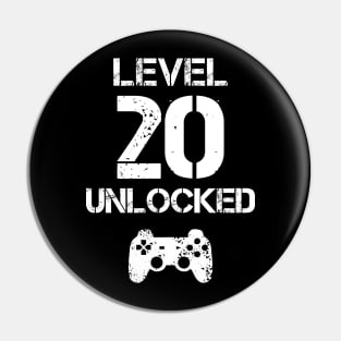 Level 20 Unlocked T-Shirt - 20th Birthday Gift Pin