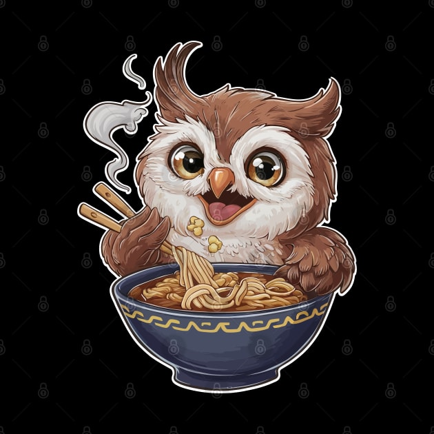 Owl eating ramen - ramen life by Syntax Wear