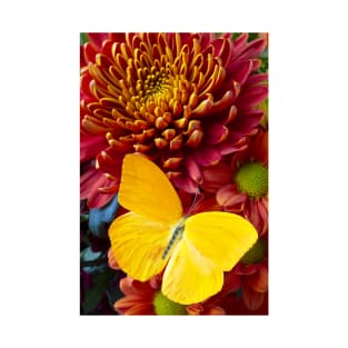 Yellow Butterfly On Orange Mum T-Shirt