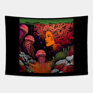 Underwater Fantasy-Psychedelic Comic Horror Tapestry